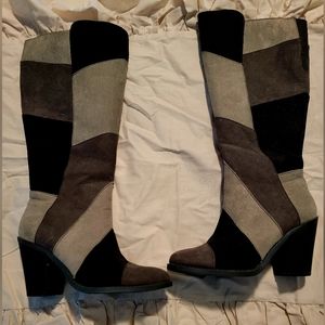Patchwork suede boots